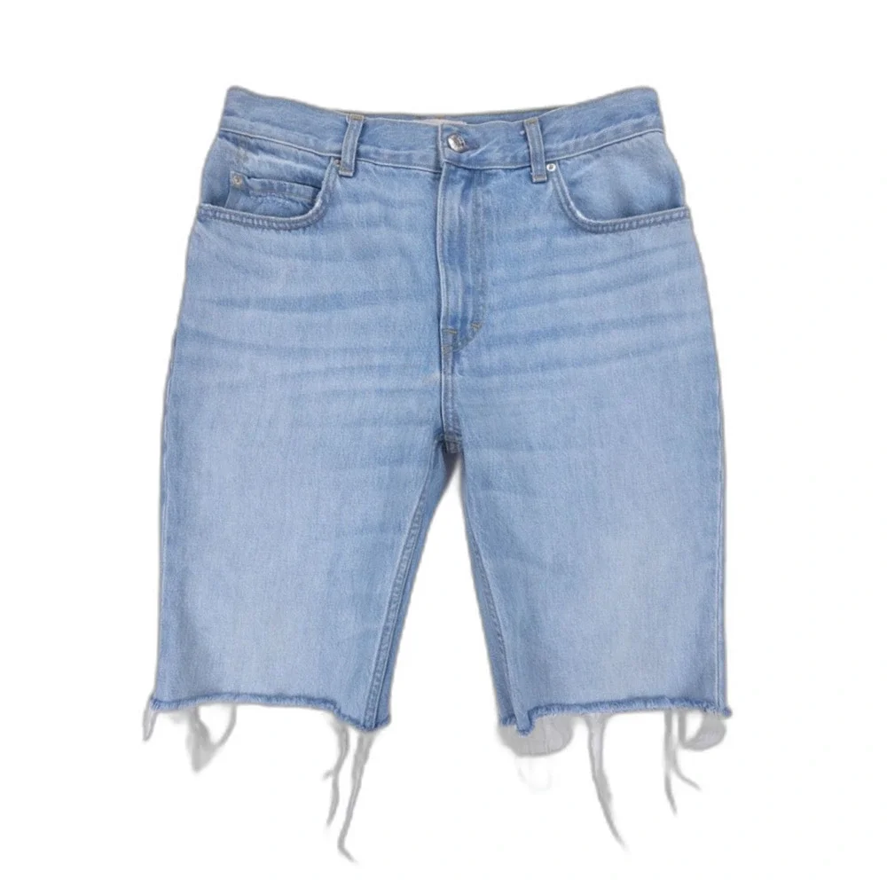 GRLFRND Raw Hem Bermuda Mid Rise Jean Shorts Boho 70s Vintage Clean Girl Minimal